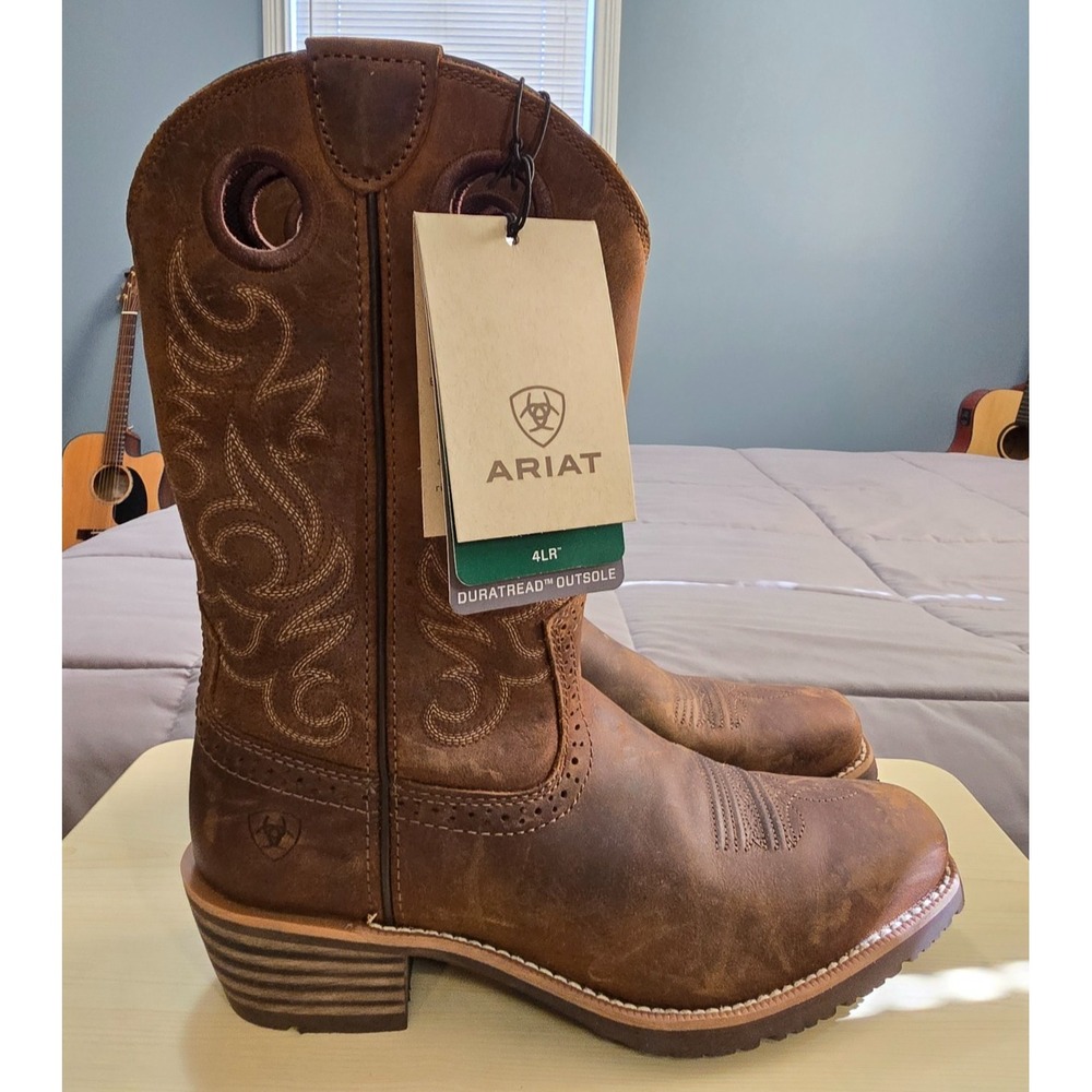 Ariat® (Men's 9 D) Hybrid Roughstock™ Square Toe Cowboy Boot, Distressed Brown - Picture 2 of 12